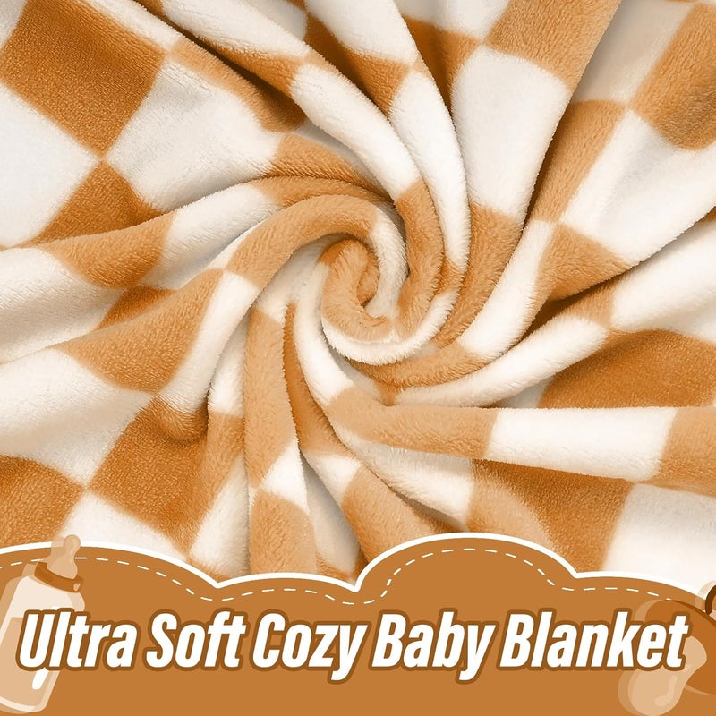 GreatBba Plush Checkered Baby Blanket for Boys Girls Nursery, 30"*40" Warm Short Fleece Blanket Neutral for Infant Newborn, Small Fuzzy for Sleeping, Chenille Baby for Stroller (Orange&White) - Image 2
